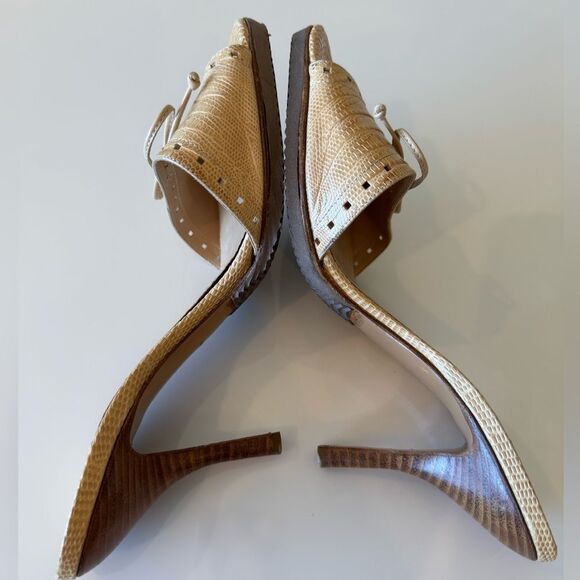 Chanel CC Logo Bow Beige Tan Leather Pastel Kitten Heels EU 36.5 US 6.5 Vintage - Picture 5 of 10